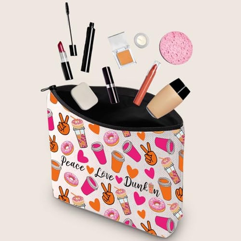 JXGZSO Peace Love Donut Junkie Shopping Bag Coffee Donuts Lover Gift Coffee Cosmetic Bag (Peace Love Drink Bag)