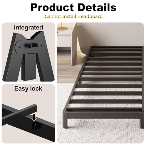 Full Bed Frame 6 Inch Low Profile Metal Platform No Box Spring Needed - Yicensen