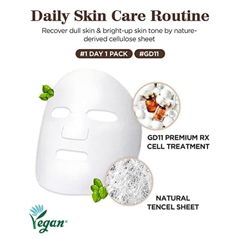 GD11 Premium RX Treatment Mask | Anti-Aging Facial Sheet Mask with Stem Cell Extract | Soothing, Moisturizing, Barrier-Strengthening & Skin Elasticity Care | Hypoallergenic Tencel Sheet, 6 Sheets