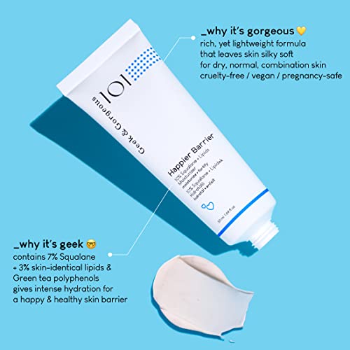 Geek & Gorgeous ? Happier Barrier ? Lightweight Moisturizer with Squalane, Ceramides & Green Tea Extract ? Supports Soft, Hydrated Skin & Barrier Care ? For Normal, Dry & Combination Skin ? 1.69 oz