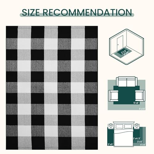 Buffalo Plaid Area Rug 8x10 ft - Black and White Living Room Carpet - KOZYFLY