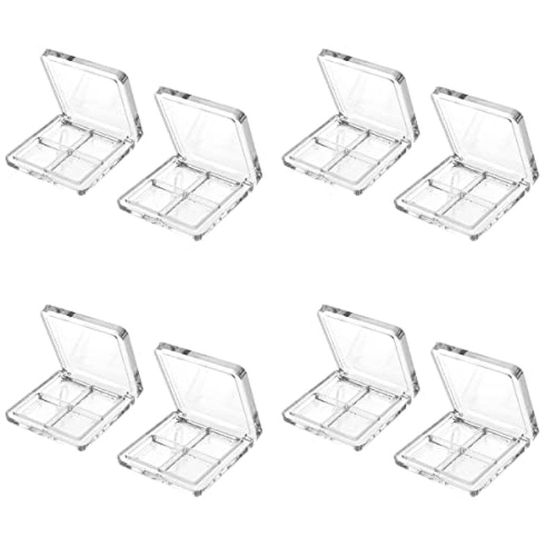 Beaupretty 8 Pieces Empty Eyeshadow Pallet 4 Grids Eye Shadow Lipstick Storage Case Box Clear Makeup DIY Cosmetic Organizer Container