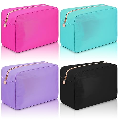 Hushee 4-Pack Nylon Makeup Bags for Women - Large, Black, Fuchsia, Mint, Grape