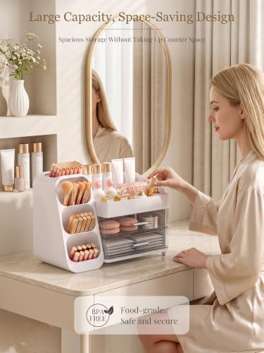 Booklov Crystal White Large Makeup Organizer with Drawers - L01