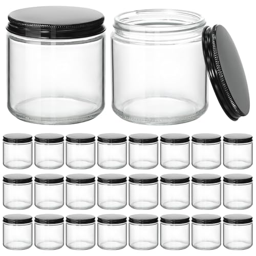 KEYWING 4 oz Clear Candle Jars with Lids, 24 PCS Glass Jars with Black Metal Lids, Round Candle Containers, Empty Jar for Candles Making, Powder, Liquid, Cream