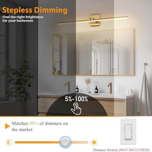 Brass 32 Inch Dimmable LED Bathroom Vanity Light with 3 Color Temperatures