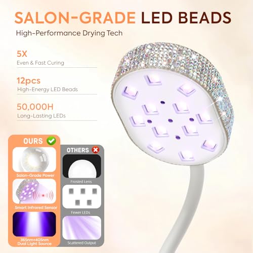 UV LED Nail Lamp 36W ? Mini Cordless Flash Cure Gooseneck UV Light for Gel X Nails, Portable USB Rechargeable Nail Dryer with Auto Sensor, 4 Timers & LCD Display for DIY Home Manicure (Diamond)
