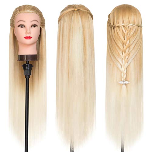 Golden Mannequin Head for Hair Styling Training 28 Inch Synthetic Hair with DIY Braiding Set