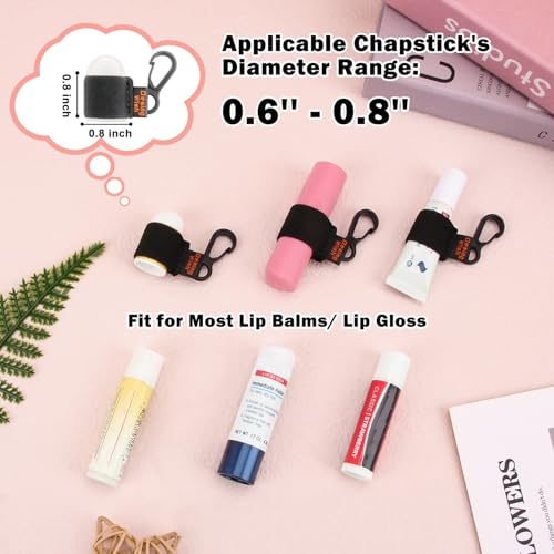 Desing Wish 3 PCS Mini Chapstick Holder Keychain Elastic Sleeve Chapstick Keychain Holder for Lip Balms/Lip Gloss/Lipsticks, Portable Lip Balm Holder Sleeves for Keys/Purse/Lanyard - Black