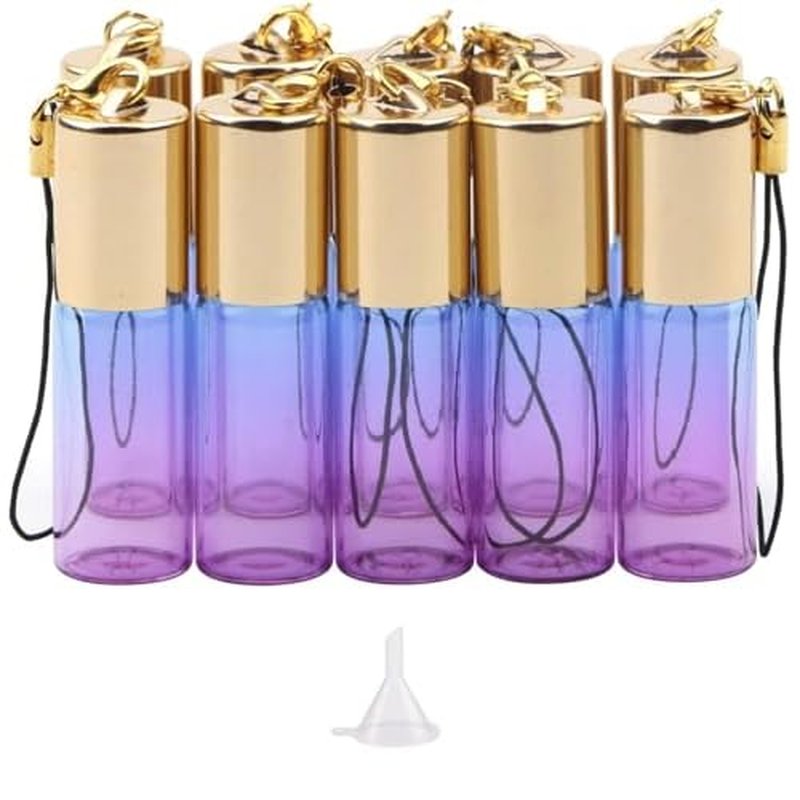10 Pack 5mL Glass Roller Bottles Blue Purple Gradient with Keychain Rollerball Applicator for Essential Oils Perfume DIY Crafts Samples Eye Care Leak Proof Portable Refillable Empty
