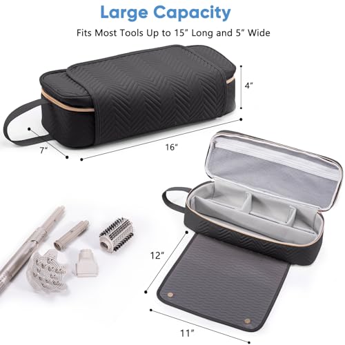 ELCUPA 2-in-1 Travel Hair Tool Bag with Heat-Resistant Mat, X-large Black, for Shark Flexstyle & Revlon One-Step