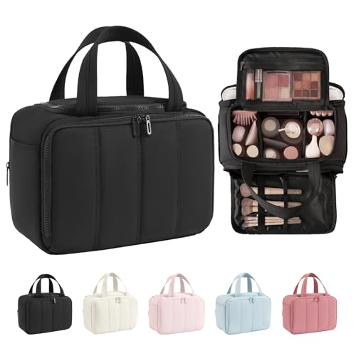 SODEER 11L Large Puffy Waterproof Toiletry Bag for Women Travel Makeup Organizer Black