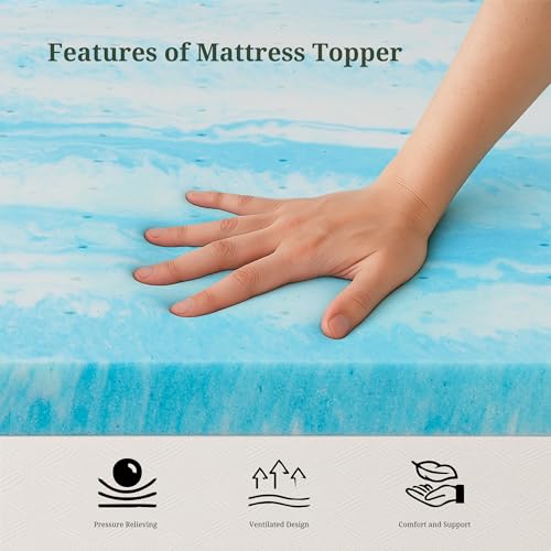 Blue King Mattress Topper 4 Inch Gel Memory Foam Ventilated Bed Pad
