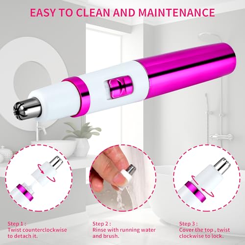 Ear and Nose Hair Trimmer for Women Nose Hair Clipper Professional Painless Noses Trimmer Ladies Eyebrow and Facial Hair Trimmer Battery-Operated, Waterproof Dual Edge Blades for Easy Cleansing