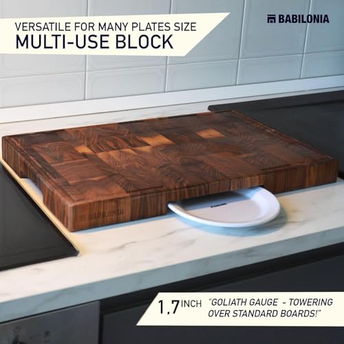 Black Walnut End Grain Cutting Board with Handle & Serving Tray - 15.7"L x 10.2"W, Reversible Kitchen Butcher Block