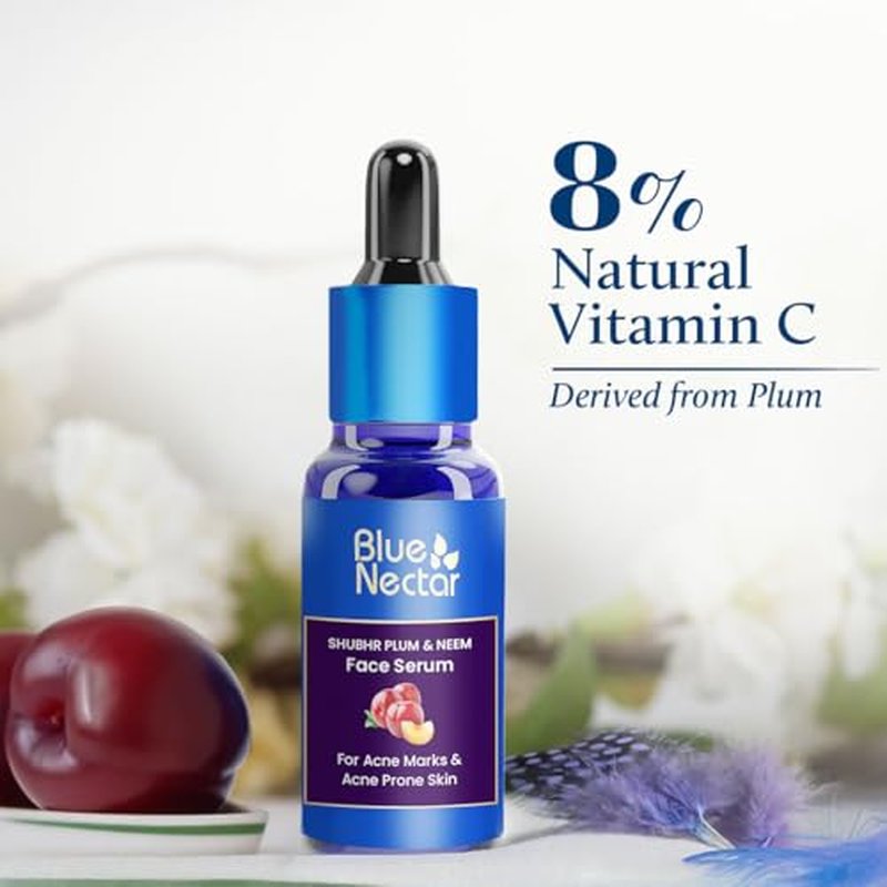 Blue Nectar Plum Face Serum for Acne Prone Skin and Acne Marks | Oil Free Anti Acne Serum for Oily Skin | Pore Minimizing Serum for Bumpy Texture | With Plant Based Vitamin C (1Fl Oz)