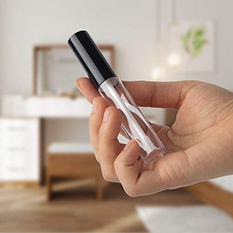 GTHER 10PCS 10ML Empty Lip Gloss Containers Tube with Wand, Refillable Lip Balm Bottles, Lipstick Sample Container and Funnel and Rubber Stoppers for Girls DIY Lip Samples, Black Top