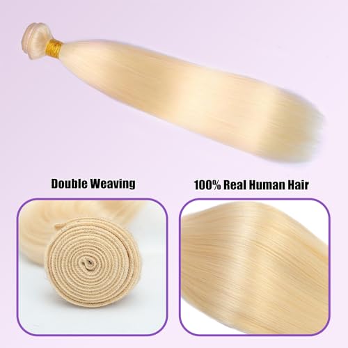 ST-18 Blonde Human Hair Bundles 18 Inch Straight 613 Virgin Brazilian Extensions - 1 Bundle