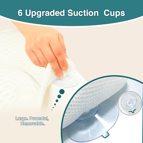 White Bath Pillow for Tub - Luxury Head & Neck Support, Non-Slip Suction