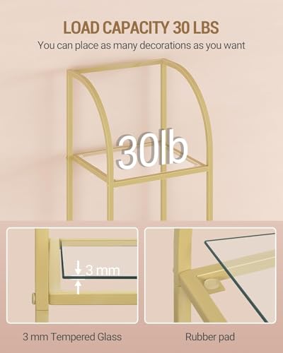 Gold 6-Tier Glass & Steel Arched Bookcase - Space-Saving Shelving Unit - 11.8 x 13.8 x 70.3 Inches