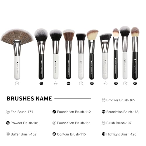 DUcare 31Pcs Pro Makeup Brush Set with Organizer - White & Black