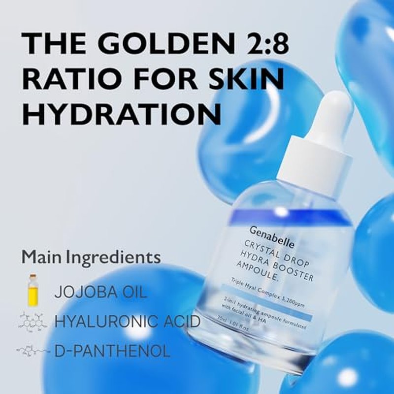 Genabelle Crystal Drop Hydra Booster Ampoule ? Hydrating Serum with Hyaluronic Acid, Panthenol & Jojoba Oil for Skin Barrier and Glow ? 1.01 fl.oz