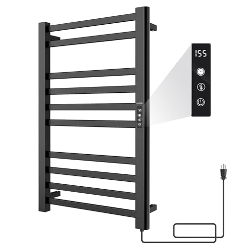 LANMEL Black Wall-Mounted Heated Towel Warmer Rack - 10 Bars