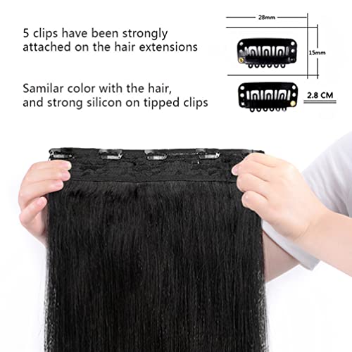 Winsky Real Human Hair Clip-In Extensions 14in #1B - 70g One Piece, Natural Black