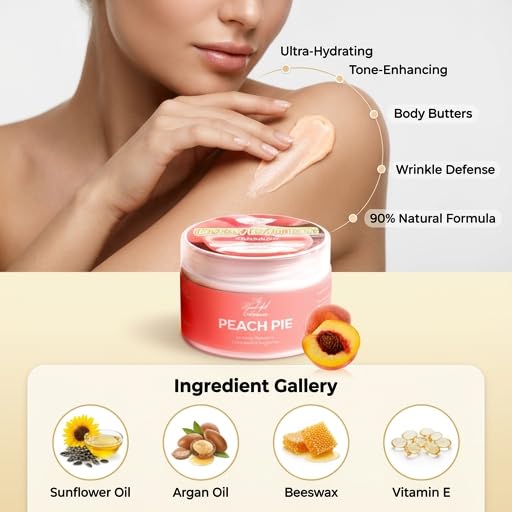 Peach Body Butter 8oz Hydrating Moisturizer with Jojoba, Argan & Vitamin E - Long-Lasting Fragrance