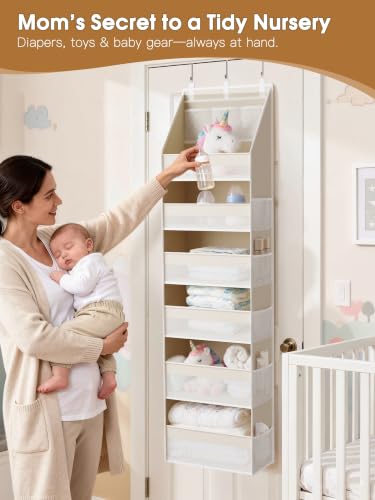 Over the Door Closet Organizer 6 Shelves & 13 Mesh Pockets — 2 Pack Beige