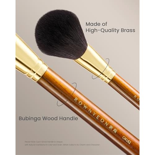 Desert Oak Series Sloped Umbrella Powder Brush - Angled Top for Effortless Powder Application, Premium Goat Hair Bristles with Bubinga Handle & Golden Brass Ferrule (CM 162)