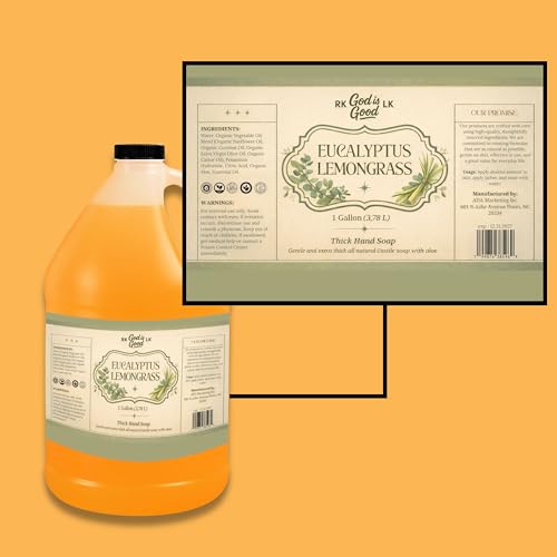 Lemongrass & Eucalyptus Hand Soap Refill - Organic Castile Liquid with Aloe Vera, 1 Gallon