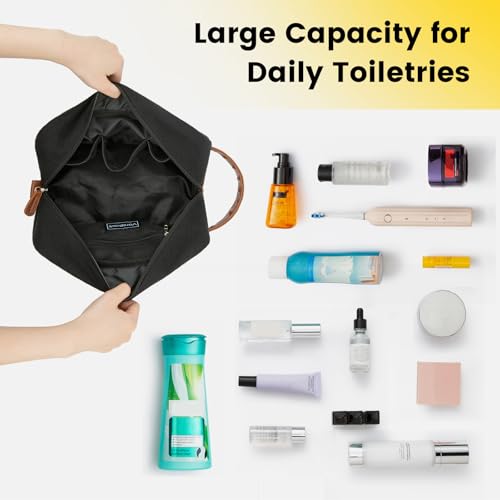 Travel Toiletry Bag - Water-Resistant Canvas Hanging Organizer for Men, Medium, Black (Pack of 2)