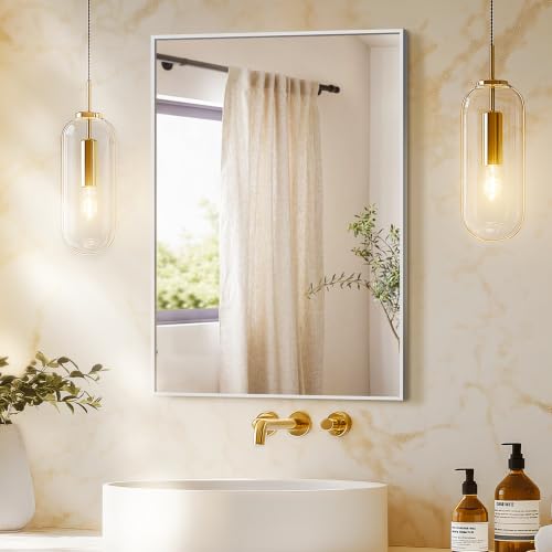 20x30 Inch Wall-Mounted Bathroom Vanity Mirror with Silver Frame