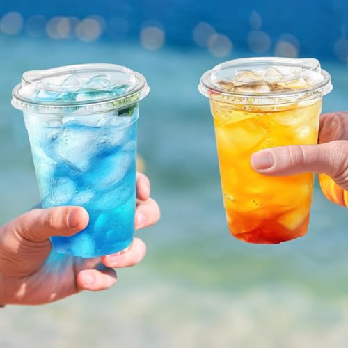 16 oz 500 Pack Clear Plastic Cups with Sip Lids - Iced Coffee Cups - Variation of 16oz-500Pack