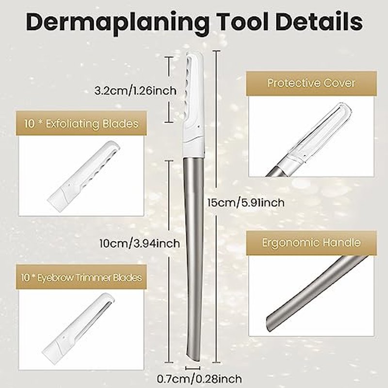 Dermaplaning Tool for Face Exfoliation, with 20 Replaceable Blades, Facial Shaver/Eyebrow Razor, Peach Fuzz Removal Eyebrow Shaper for Women, Easy to Use Dermaplaner Help Exfoliate and Smooth Skin