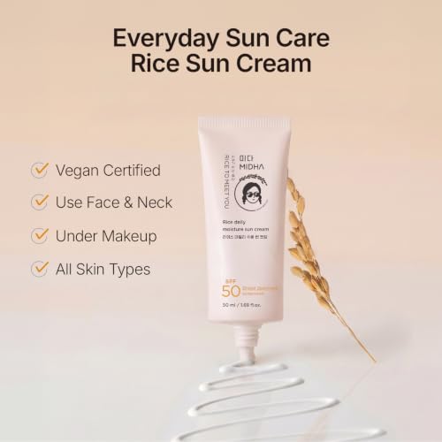 MIDHA Rice Bran Water SPF50+ Broad Spectrum Sunscreen - Hydrating Lightweight Sun Protection