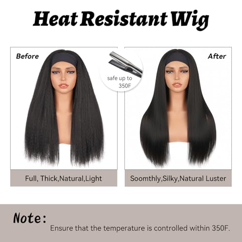 Looxey Black 1 / 20 Inch Kinky Straight Headband Wig for Black Women - Glueless, Natural Look