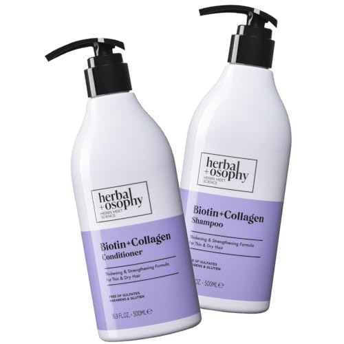 Herbalosophy Biotin & Collagen Shampoo & Conditioner Set with Vitamin B7 & Argan Oil - Pack of 2, 16.9 Fl Oz Each, Sulfate & Paraben Free, Dry & Damaged Hair Repair