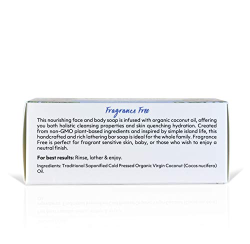 Organic Fiji Coconut Soap Bar Fragrance Free 7 oz Pack of 3 - Moisturizing & Pore Purifying