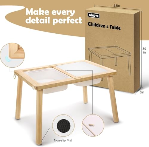 WINGYZ Kids Sensory Table with 3 Storage Bins, 29.9 x 21.32 x 17.7 Inches, Toddler Safe Play & Study Table