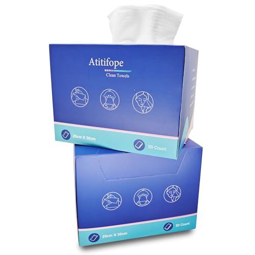 Atitifope 100 Count Disposable Face Towels Makeup Remover Wipes (2 Boxes) Super Soft & Thick