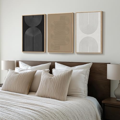 16x24 Inch Abstract Wall Art Set - 3 Piece Framed Canvas Prints, Modern Minimalist Home Decor - Boundless Lines Variation