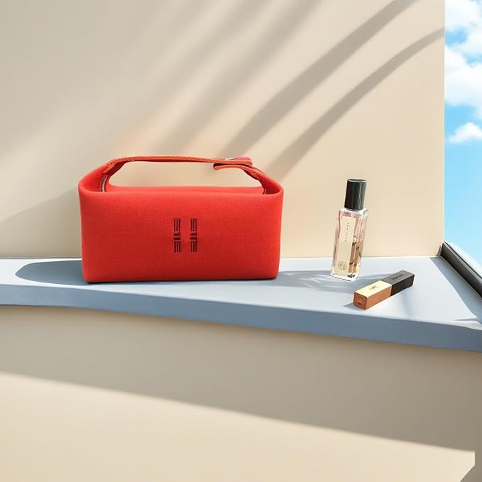 Orange Red Canvas Makeup Bag for Women, Travel & Hanging Cosmetic Organizer - Variation: Red