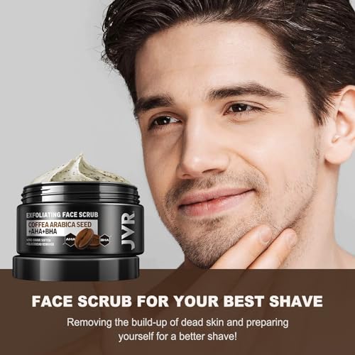 Face Scrub for Men and JVR Caffeine Eye Cream and Under Eye Roller Facial Scrub for Deep Exfoliating for Fine Lines