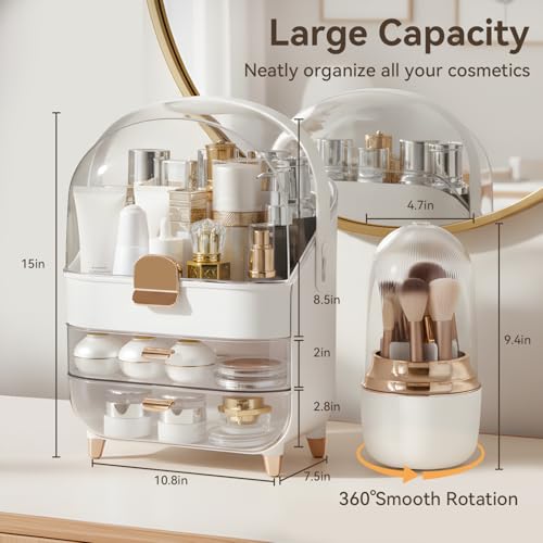 Brothersbox Rose Gold Makeup Organizer with Drawers & Brush Holder