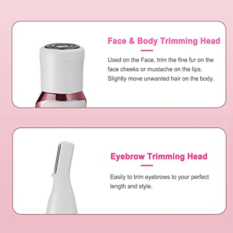 Bikini Trimmer for Women, Electric Razor Hair Shaver for Face Nose Eyebrow Beard Mustache Arm Leg Armpit Bikini, Replaceable Lady Facial Razor, Painless Rechargeable 4 in 1 Women Body Shaver for Trip