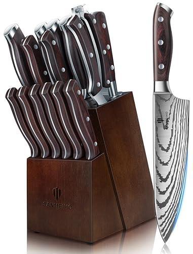 16-Piece Japanese Steel Kitchen Knife Set with Wooden Block