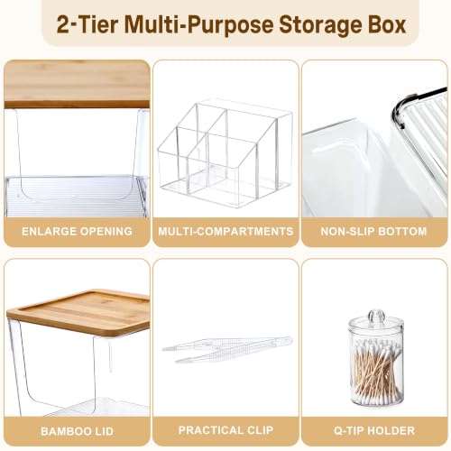 2-in-1 Facial Towel Holder and Cosmetic Organizer with Jars and Compartments