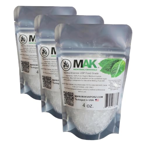 Menthol Crystals 4 oz Organic Natural Pack of 3 - Aromatherapy, Spa, Craft